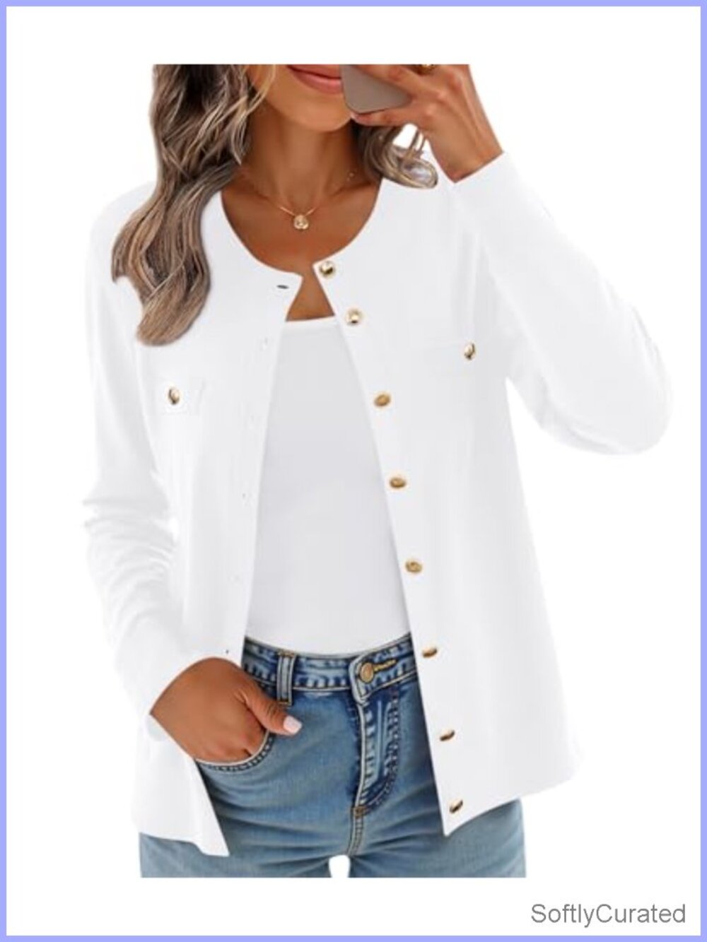 Knit Button Down Cardigan Sweater Long Sleeve Crew Neck Casual